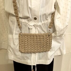 Handmade Crochet Bag Phone Crossbody Purse Phone Bag, Mini Bag in color sand